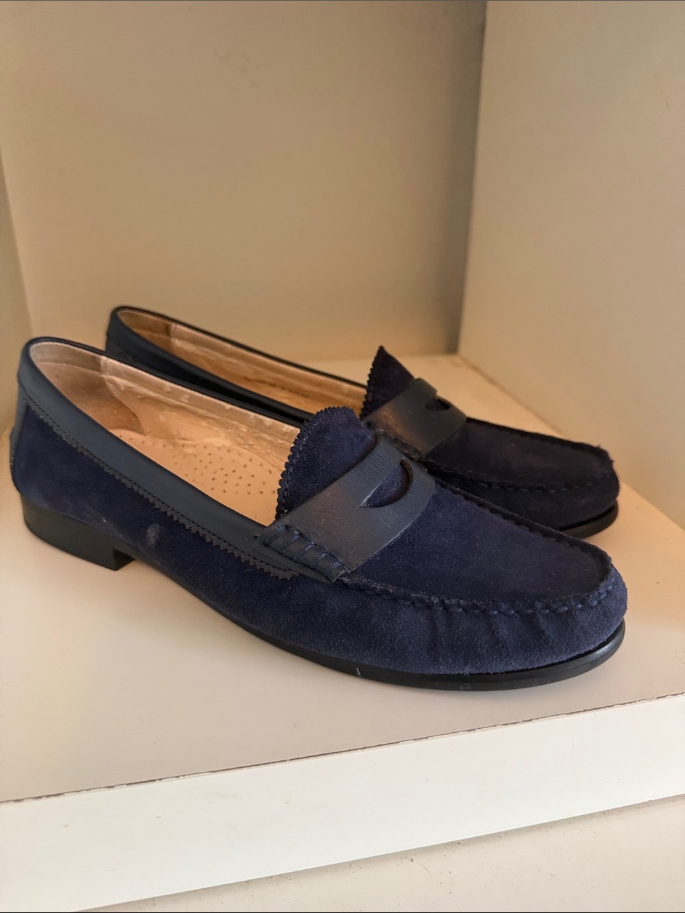 Cole Haan Navy Suede Penny Loafers - Women's Slip-Ons